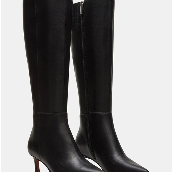 Steve Madden Lucid Black Leather Women's Pointed Toe Kitten Heel Boot - Picture 1 of 3